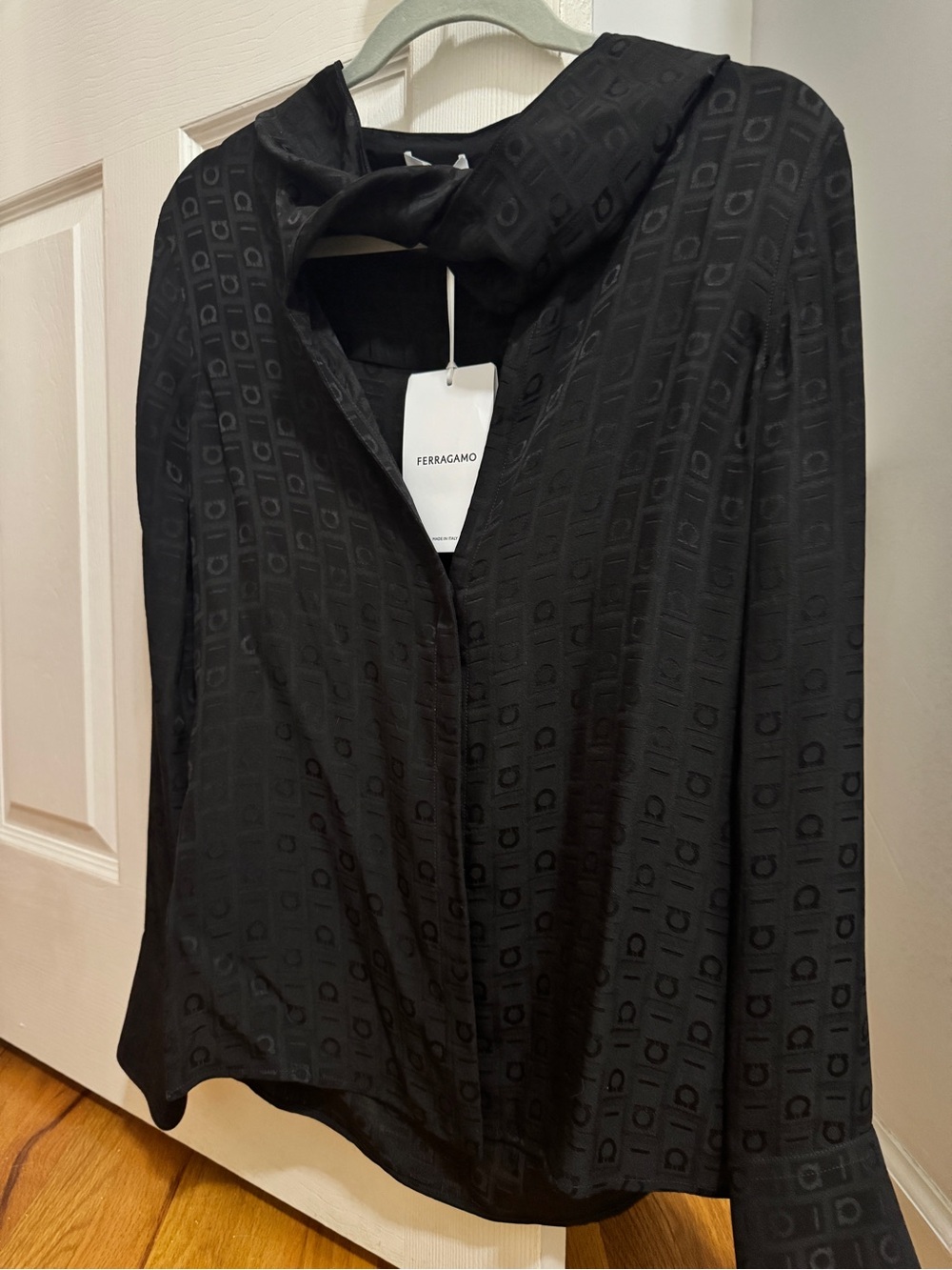 Ferragamo Black Silk Button-Down Blouse